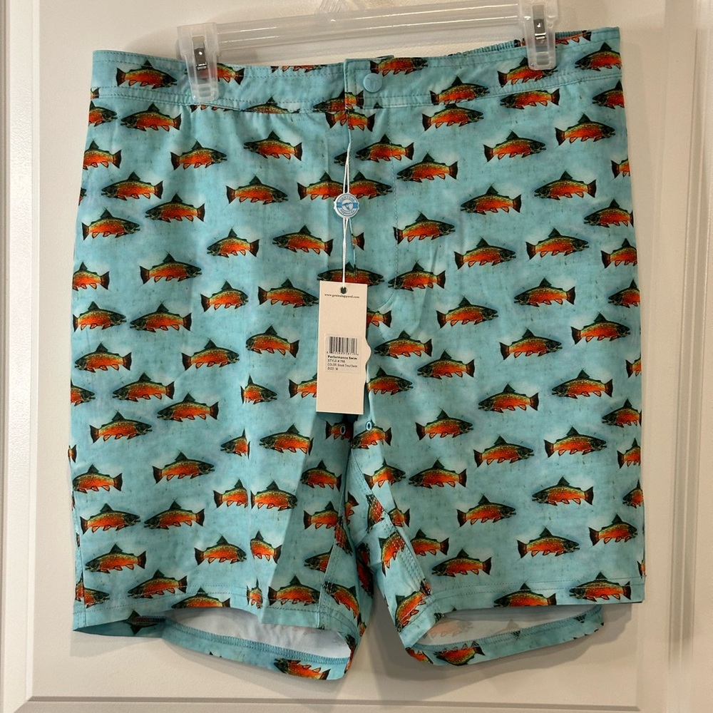 GenTeal Performance Swim Board Shorts Trunks Med Brook Trout Fish Summer Beach
